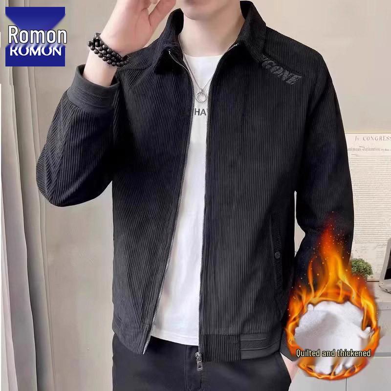 Romon Men's Corduroy Lapel Jacket - 2025 Trendy Spring/Autumn Casual Business Coat