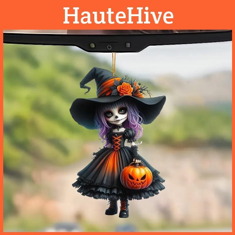 Halloween Car Acrylic Ornament Cute Witch Decor Auto Interior Tree Accessory