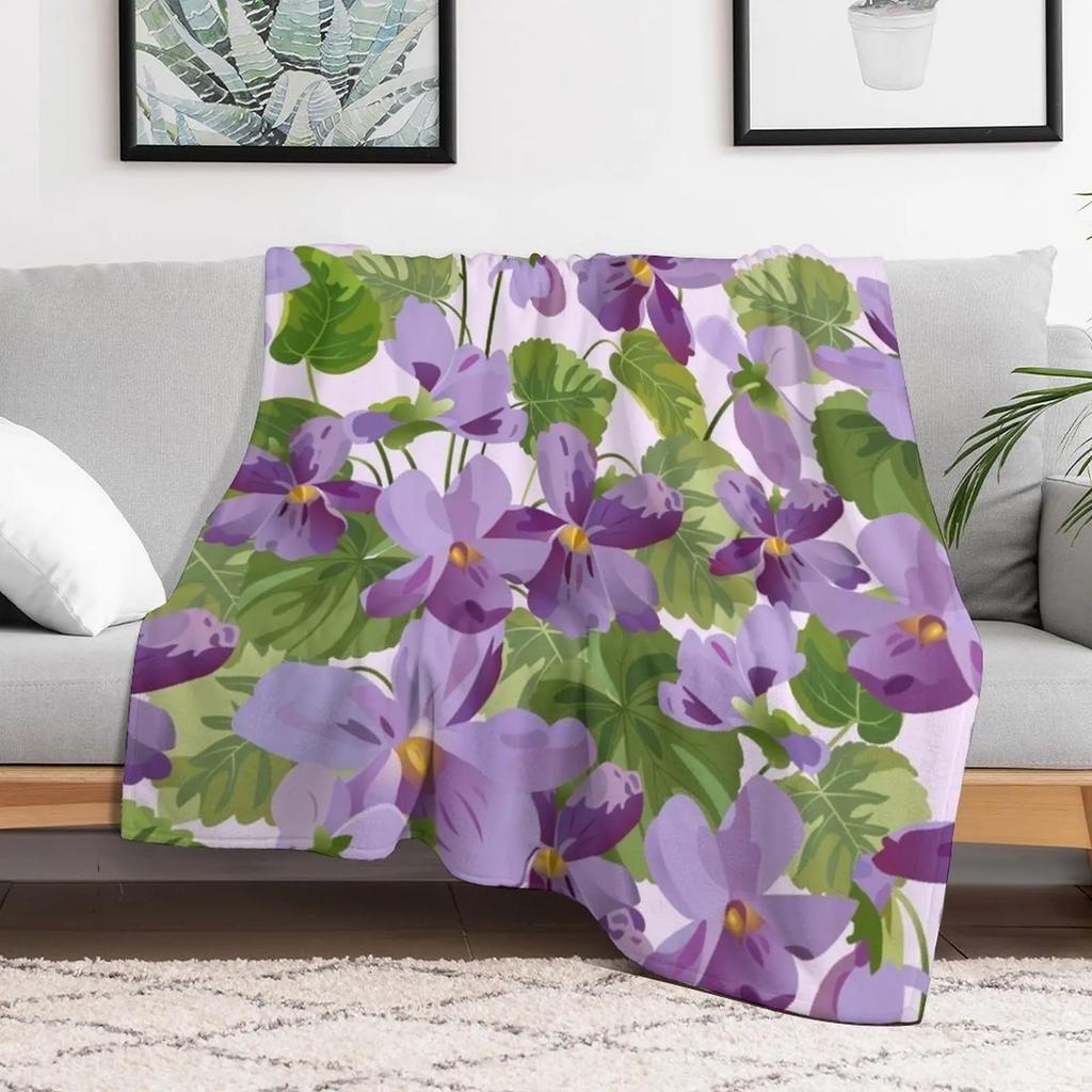 Cute And Curious Violets Throw Blanket Fuzzy Plush Throw Blanket for Sofa Chair