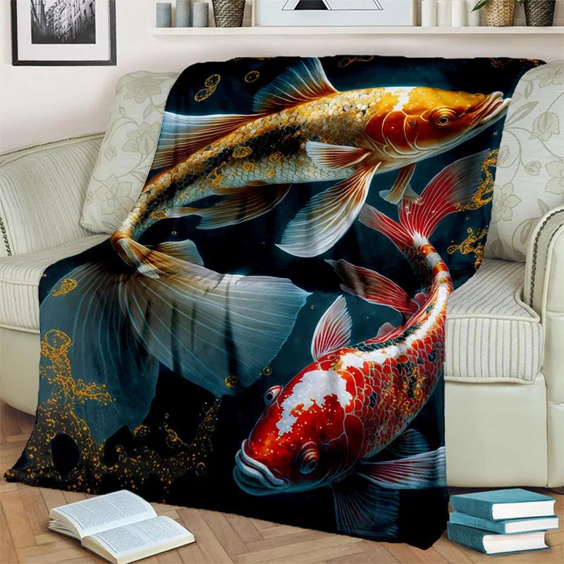 Naturalize Koi Carp Yin Yang Fish Blanket,Soft Throw Blanket for Home Bedroom Bed Sofa Picnic Travel Office Cover Blanket Kids