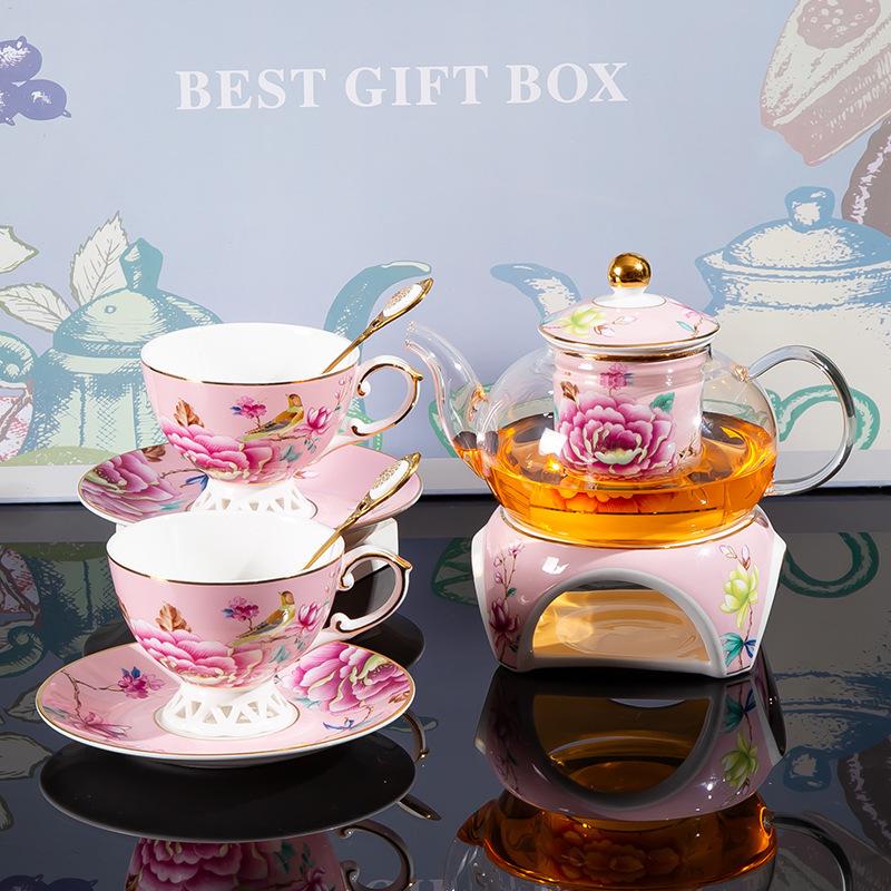 Premium Flower Teapot, Health Pot, Afternoon Tea Set, Ceramic Coffee Cup, Saucer, Spoon, Multi-Person Set For 2 People