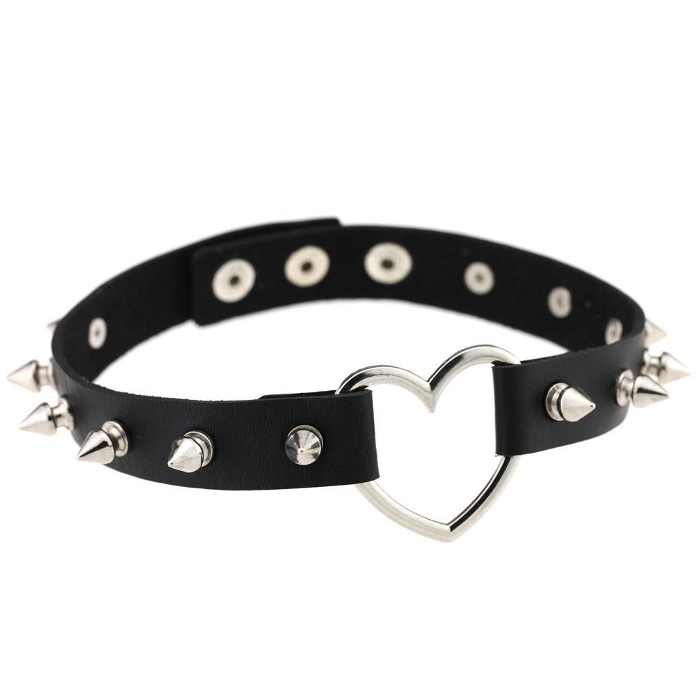 Love Heart Harajuku Spiked PU Leather Choker Necklace