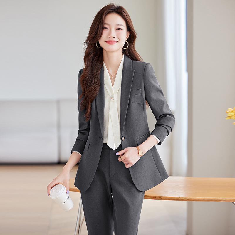 2024 Women's Gray Professional Suit Set - Spring/Autumn High-End Jacket for Workplace, Commute, or Interview
