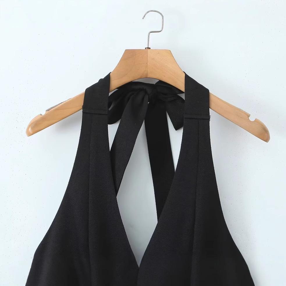Spring 2025 Women's French Retro V-Neck Halter Dress