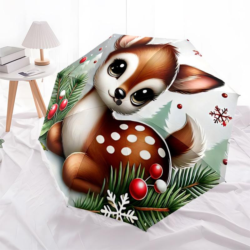1 Stück Winterhirsch Automatischer Faltregenschirm Kompaktes 8-Rippen-Design, Langlebiger Eisenrahmen für Reisen, Outdoor, a0920084
