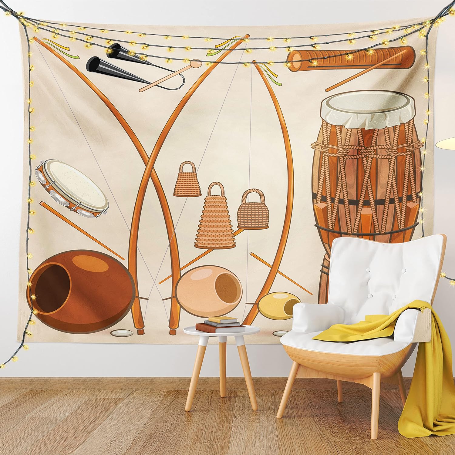Tapestry moon music Brazilian capoeira instruments 75x100