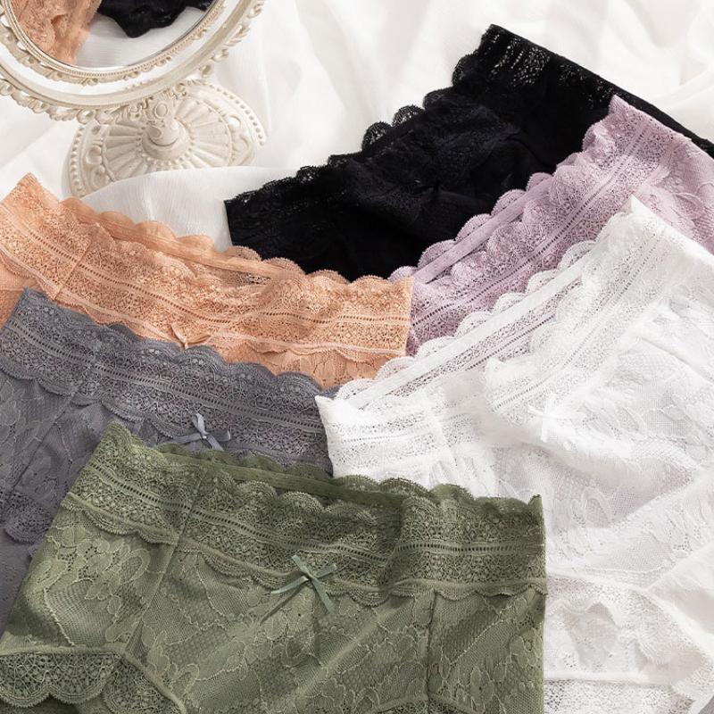 Ladies' Mid Waist Sexy Lace Underwear Panties  Breathable Seamless Summer Thin Briefs Underpants Lingerie for Women