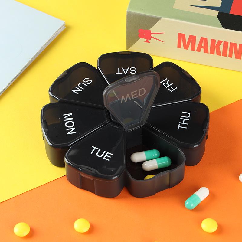 Portable 7-Day Flower Rainbow Medicine Organizer Box with 7 Compartments