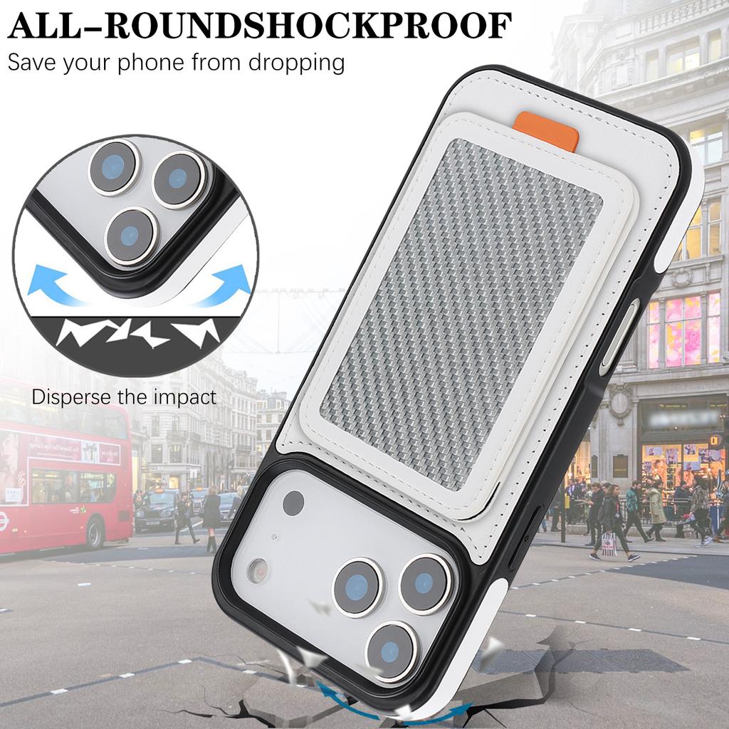 2 in 1 Detachable Carbon Fiber Magnetic Cards Solt Case For iPhone 17 Pro Max 16 Plus 15 14 13 12 Shockproof RFID Stand Cover