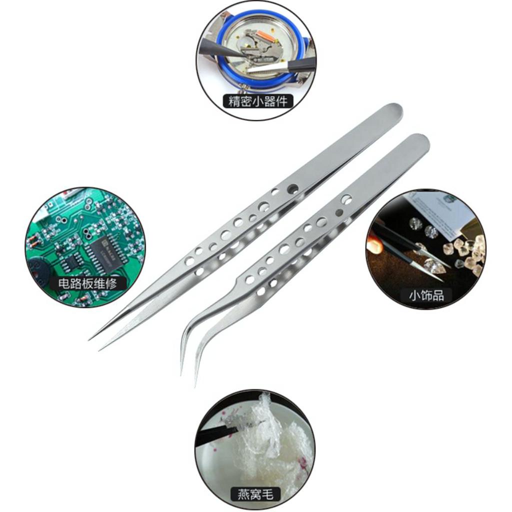2pcs Stainless Steel Precision Curved And Straight Tweezers Set for Gardening and Model Making with Ergonomic Design