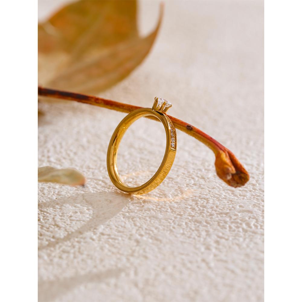 Yhpup 6789# Fashion Stainless Steel Bling Cubic Zirconia CNC Wedding Style Chic Ring 18K Gold Color Plated Finger Jewelry Gift