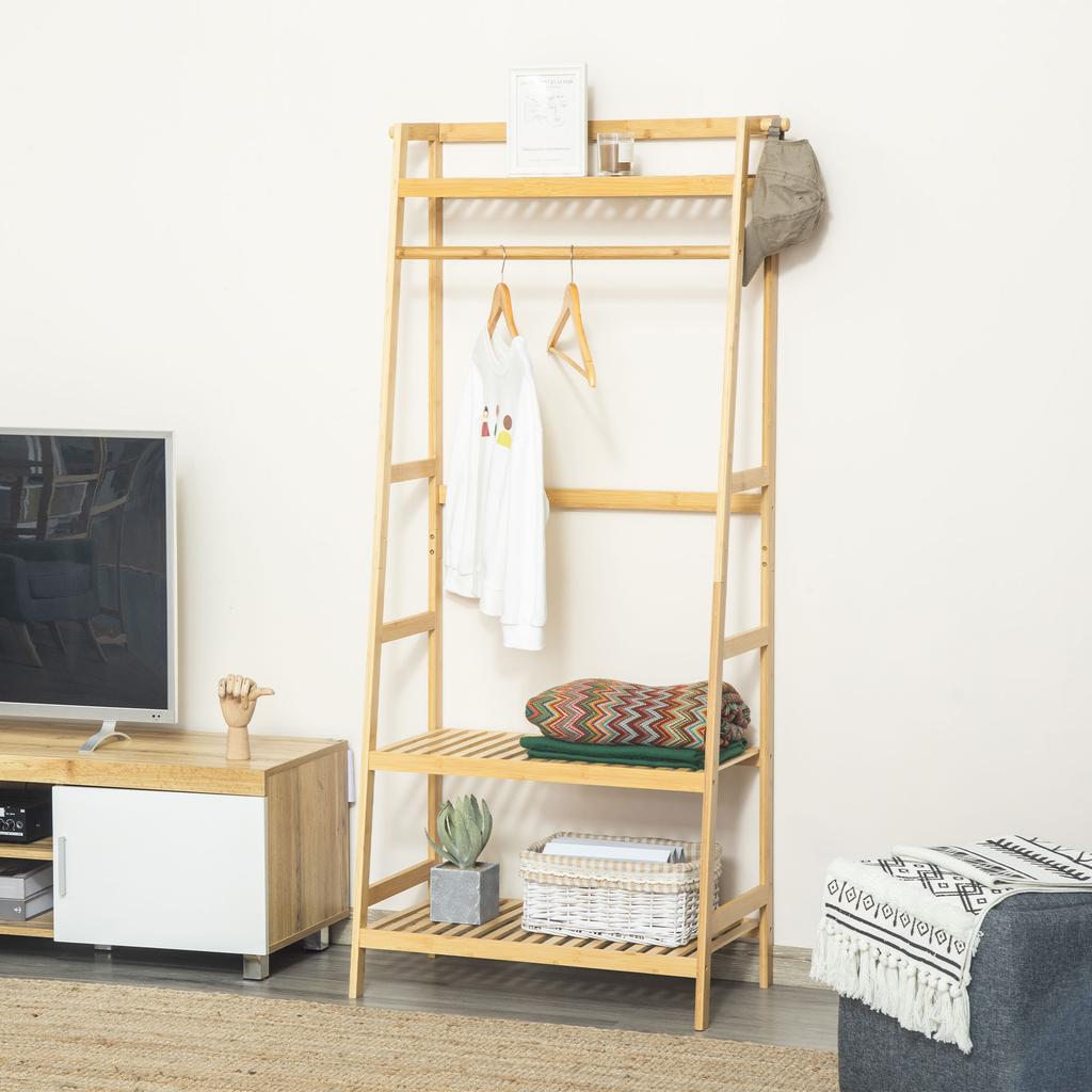 Bamboo Floor Shelf With Shelves 70x42x164cm Wood Color