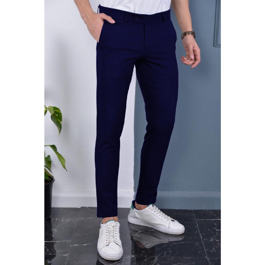 Calças Masculinas Slim Fit em Tecido Lycra Flexível Preta