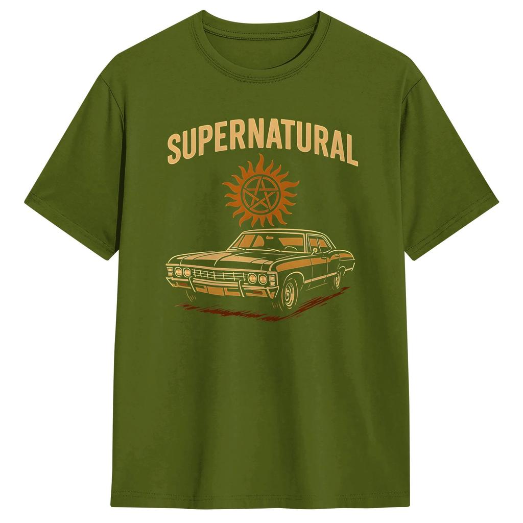 Impala Supernatural115 Carry On The Winchester Way T Shirt Unisex Cotton Unique TShirts O Neck Tees Short Sleeve Clothes Gift
