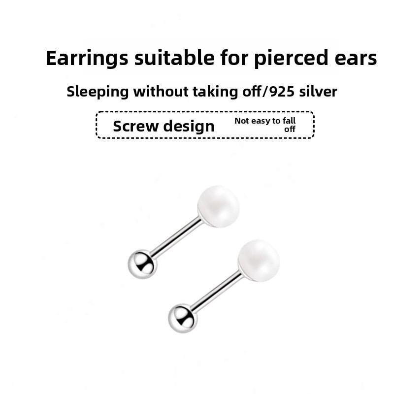 Earlobe Stud Earrings with Silver Pins, Mini Ear Bone Studs, Sleep-friendly, No Need To Remove, Double-headed Threaded Earrings
