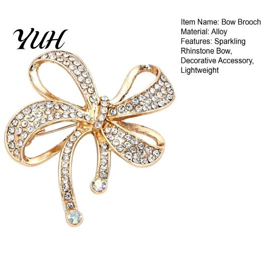 Elegant Bow Jewelry Sparkling Rhinstone Brooch, Retro Alloy Lapel Pin, Brooch Pin Women Accessories for Suit Dress Coat Scarf Durable
