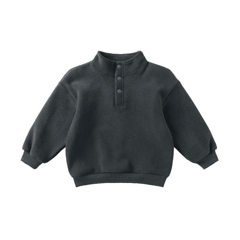 Kinder Österreichischer Samt Stehkragen Warmes Sweatshirt Plus Samtverdickung Großkinder Knopfleiste Einfarbiges Oberteil