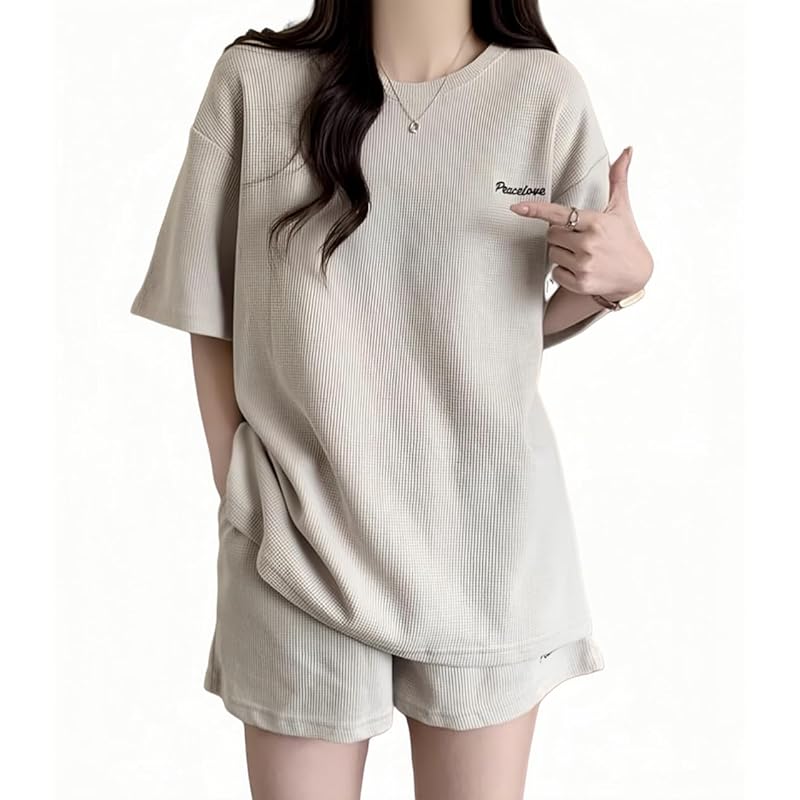 

[newsight] ladies room wear Room wear short sleeve cut and sew tops shorts 2 points set (JP, alphabet, M, gray)