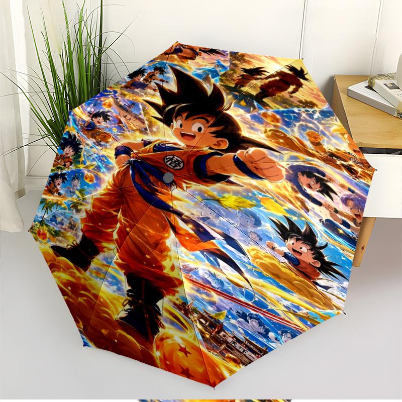 DRAGON BALL Print Automatic Open Close Umbrella, Portable Foldable Umbrella, for Outdoor Commute Camping Trip, Ideal Birthday Gift