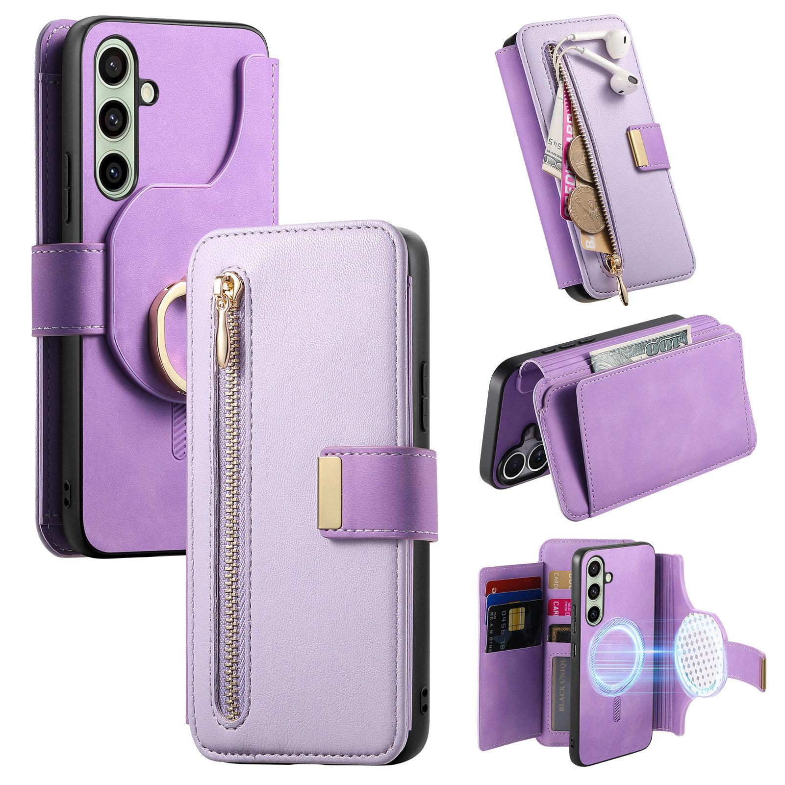 

For Samsung Galaxy A34 5G Magnetic Leather Case with Detachable RFID Blocking Zipper Wallet Cover Purple