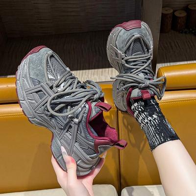 Autumn and Winter Dad Shoes Women's Feet Show Small Thick Soles Black New Small Height Increase Sports Casual Shoes Women's Shoes