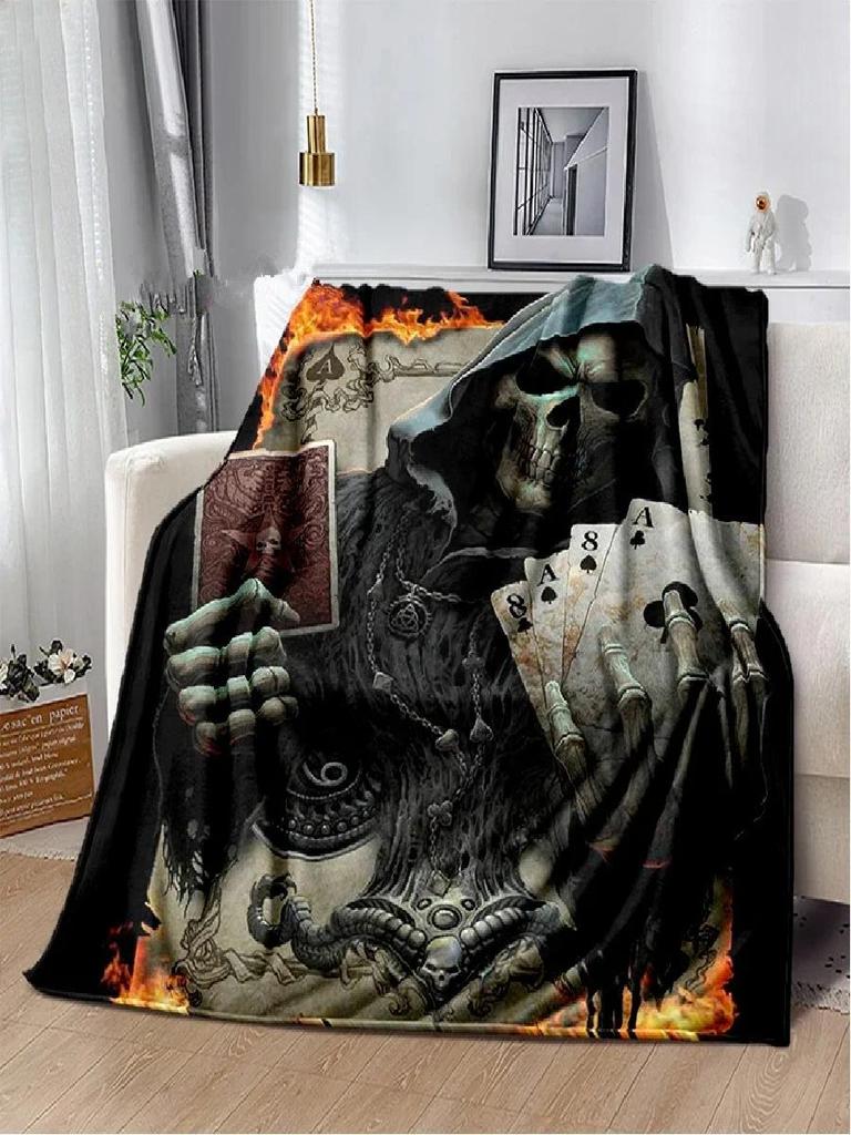 Skull Series Flower Blanket Quilt Throw Bedspread Flannel Couch Travel Bedding Halloween Gifts