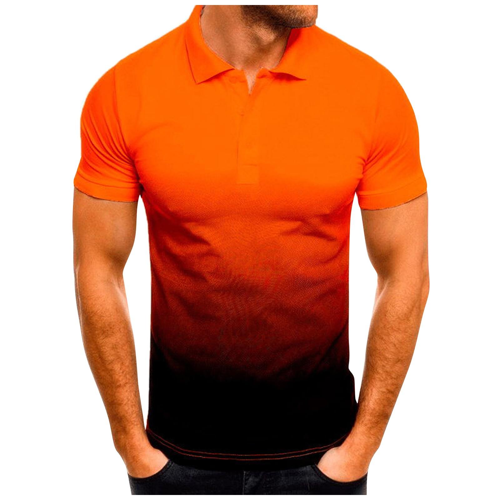 

Mens Casual Sport Gradient Lapel Button Short Sleeve Top T-Shirt Blouse XXXXXL помаранчевий