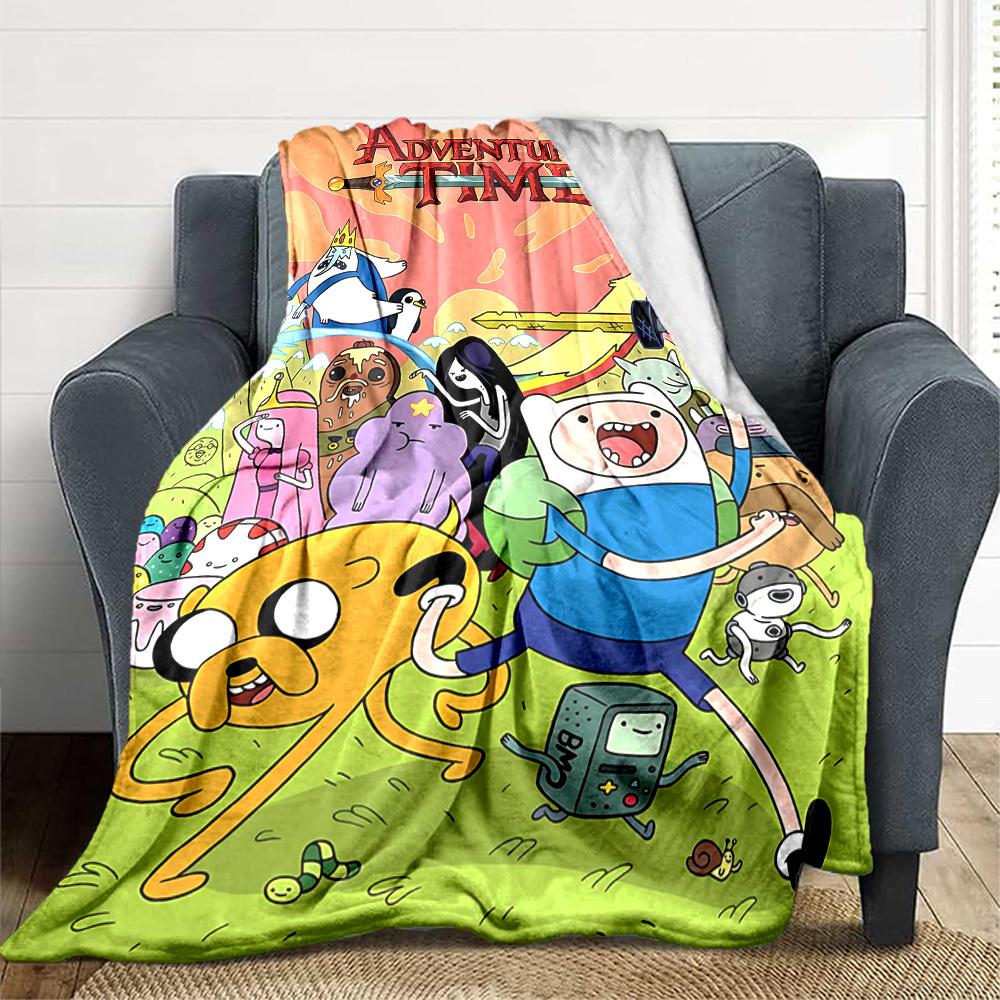 1pc Adventure Time Flannel Throw Blanket - HD Printed Lightweight Soft Warm All-Season Blanket for Sofa, Bed, Travel009