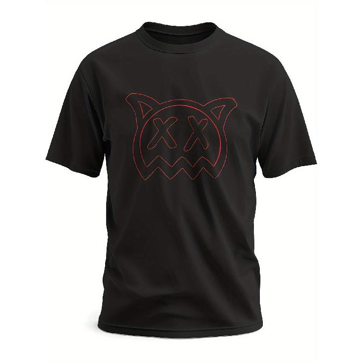 Bold Graphic Shirt Bold Graphic Shirt - Ren Sleeve Big Sick Unisex Novelty Short Boi Graphic T-Shirt Black with Red Geometric Design, Casual Round S чёрный