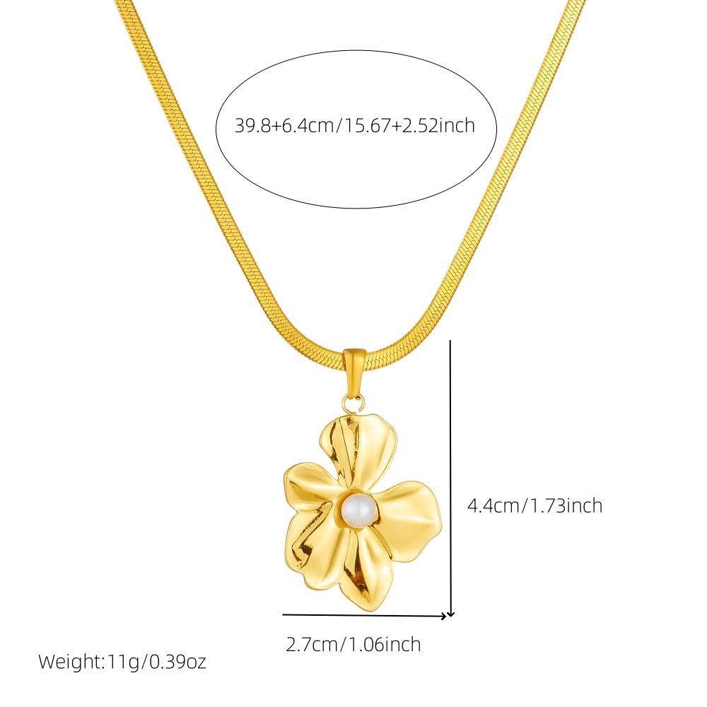 DIEYURO 316L Stainless Steel Golden Exaggerated Large Flowers Inlaid Pearl Necklace Earrings Set For Women Fashion Jewelry Gift
