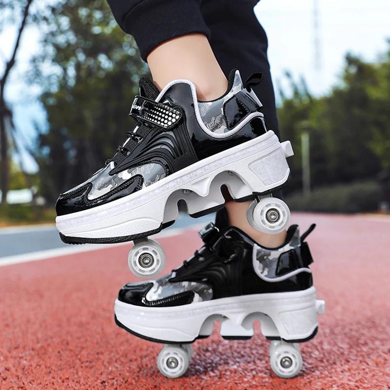 Deform Roller Skate Shoes Professional Double Row 4-Wheel Skates Youth  Men Women Parkour Runaway Sneakers With 4 Wheels Shoes
