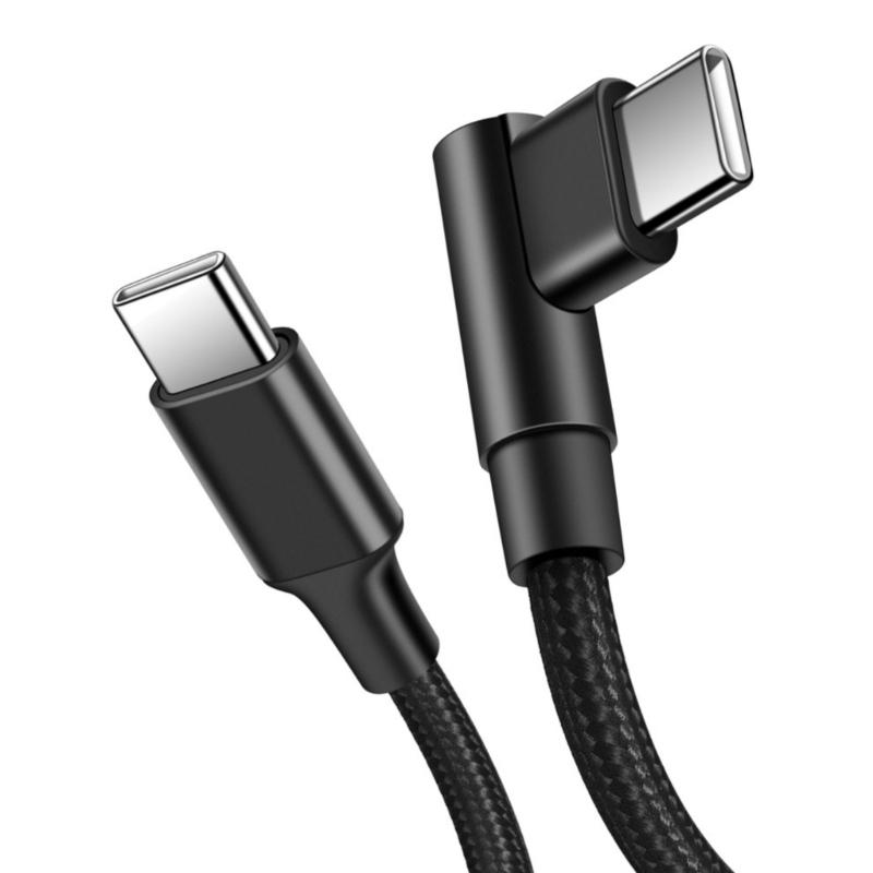 60W USB C To USB C Fast Charging Cable 480Mbps Data Transfer Nylon Braided Right Angle Type C Cable For Phone Laptop Tablet