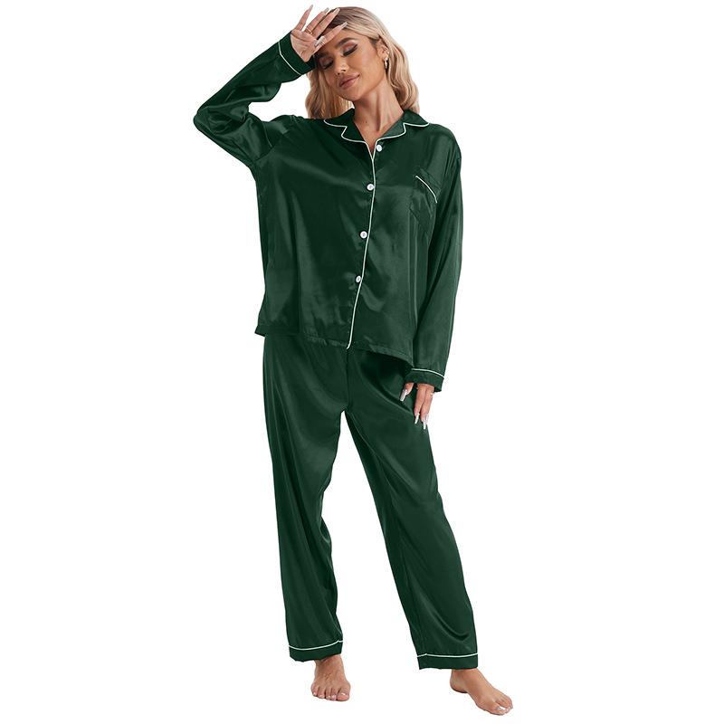 Women's Plus Size Satin Lapel Pajama Set - Long Sleeve & Pants