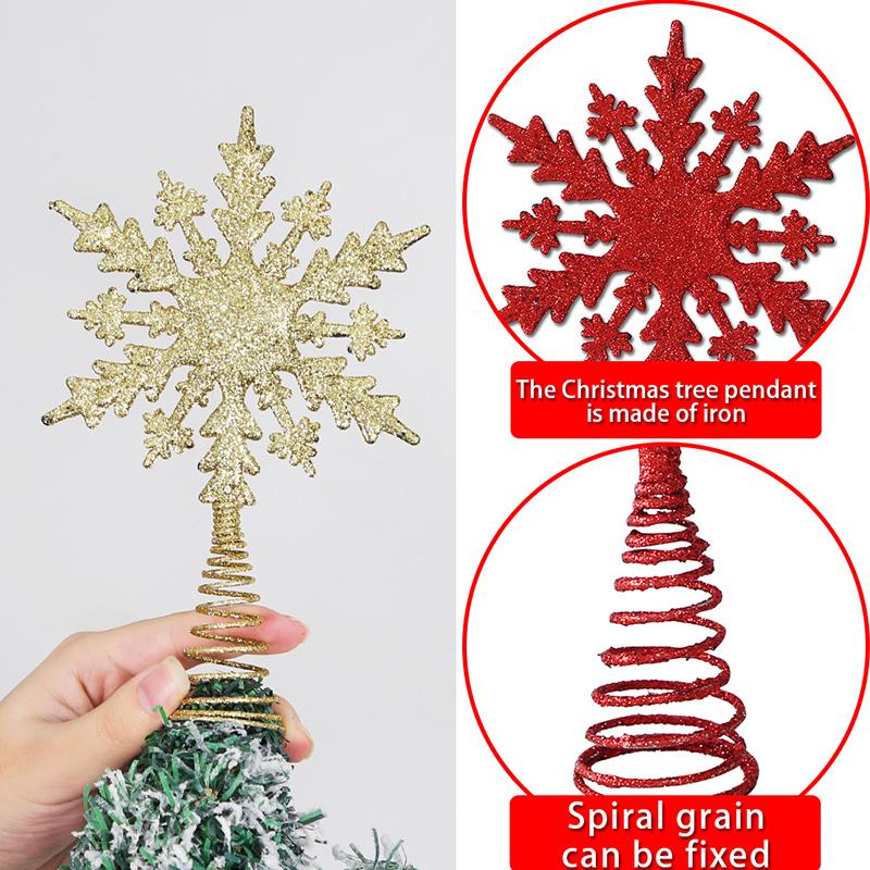 1Pc Gold Stamping Christmas Metal Exquisite Tree Top Star Party Decoration Snowflake Glitter Christmas Decoration