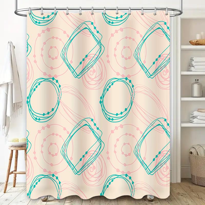 Modern Bathroom Decor Shower Curtain With Geometric Patterns For Home Decor Peach Blue Teal