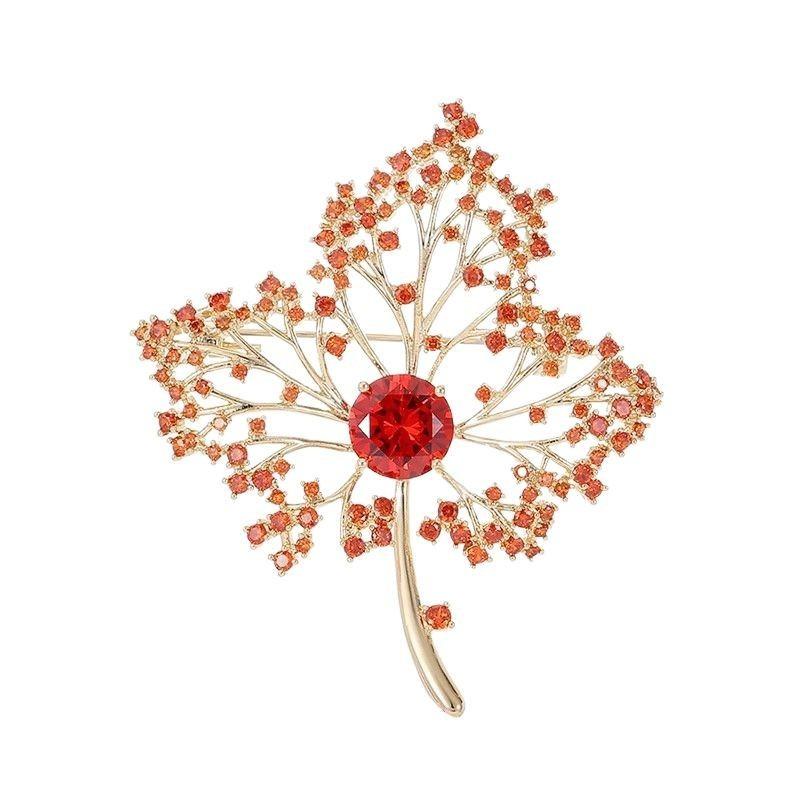 Red Maple Brooch, High-end Women's Red Maple Leaf Crystal Brooch, Light Luxury Design Sense