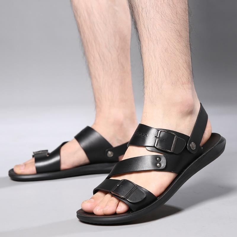 Big Size Men Sandals High Quality Cow Leather Sandals Summer Open Toe Beach Shoes for Men Casual Sports Sandals Sandalias Hombre