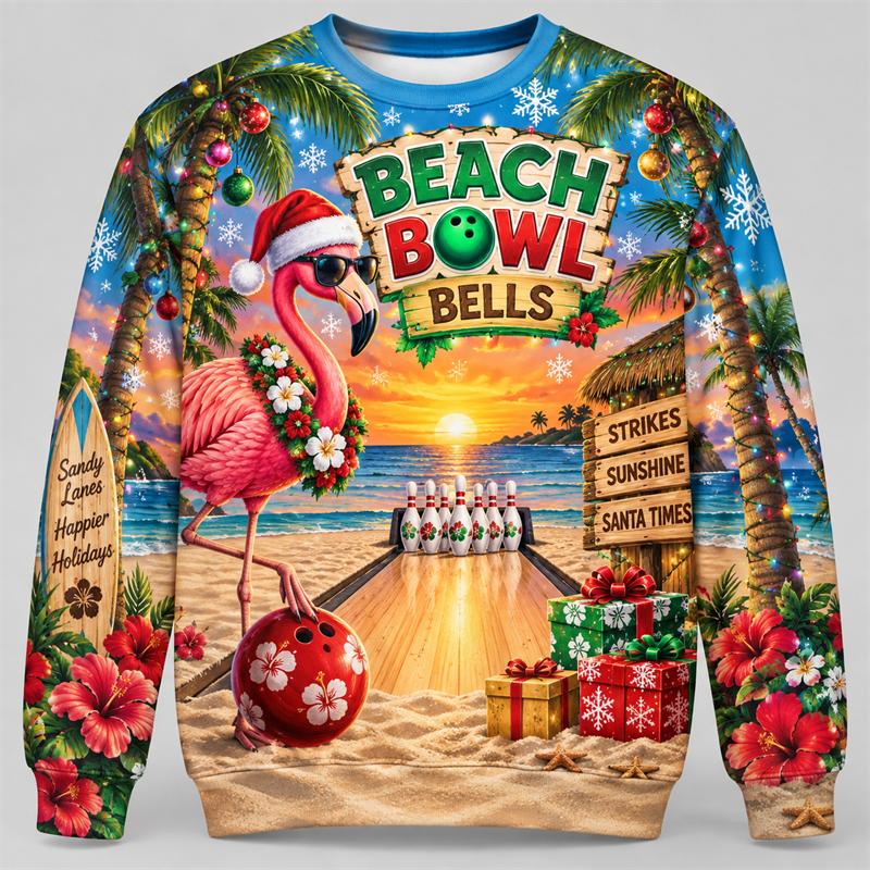 Christmas Bowling Unisex Sweatshirt Santa Snowman Reindeer Gingerbread Gnome Crewneck Xmas Pullover Holiday Sports Party Gift Fun Top