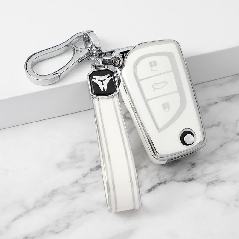 Premium Soft TPU Car Key Case Cover Shell for Toyota COROLLA Camry LEVIN REIZ Highlander RAV4 Fold Key Rings Keychain Bag