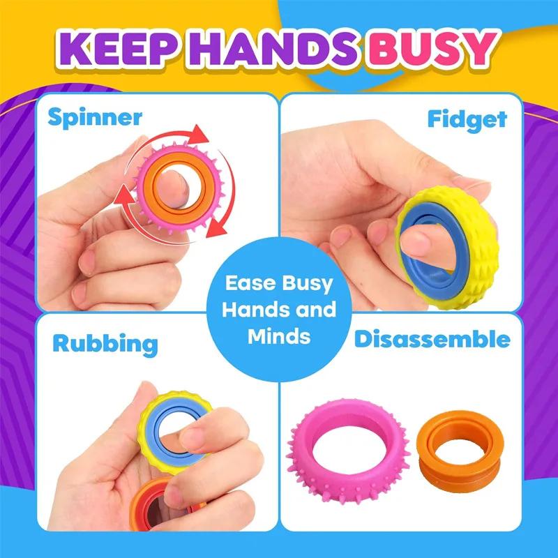 Rotating Fidget Ring Sensory Finger Spinner Anti-Anxiety Stress Relief Toys For Adults Adhd Autism Quiet Classroom Prizes Gifts