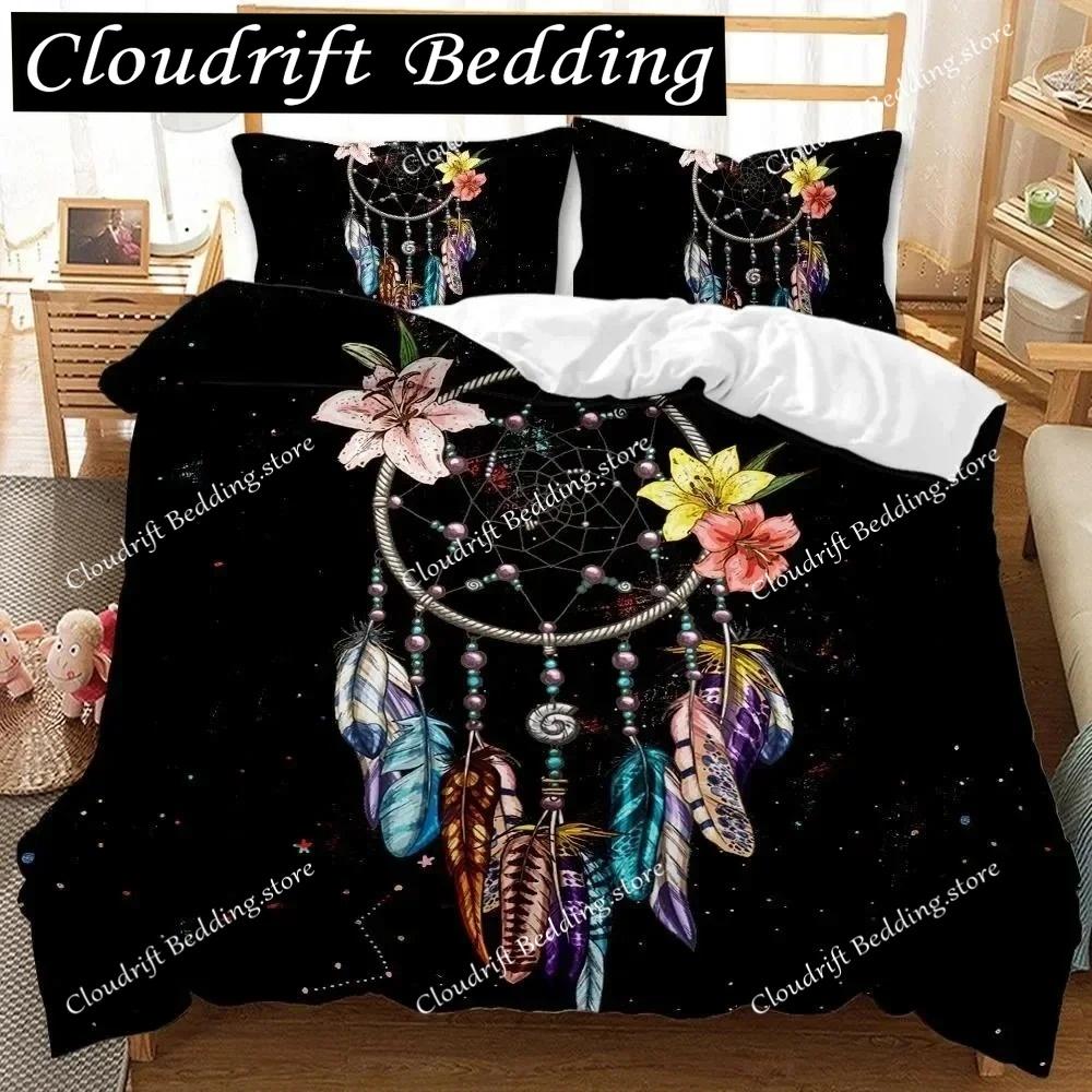3D Print Dream Catcher Duvet Cover Feather Purple Dream Catcher Bedding Symbol Exotic Polyester Double Queen King Quilt Cover