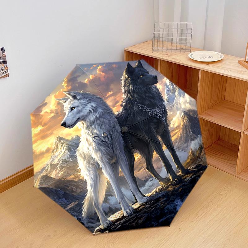 1 PC Automatic Folding Umbrella - Wolves Pattern, Portable & Foldable Design with 8 Ribs, Christmas Birthday Gifts