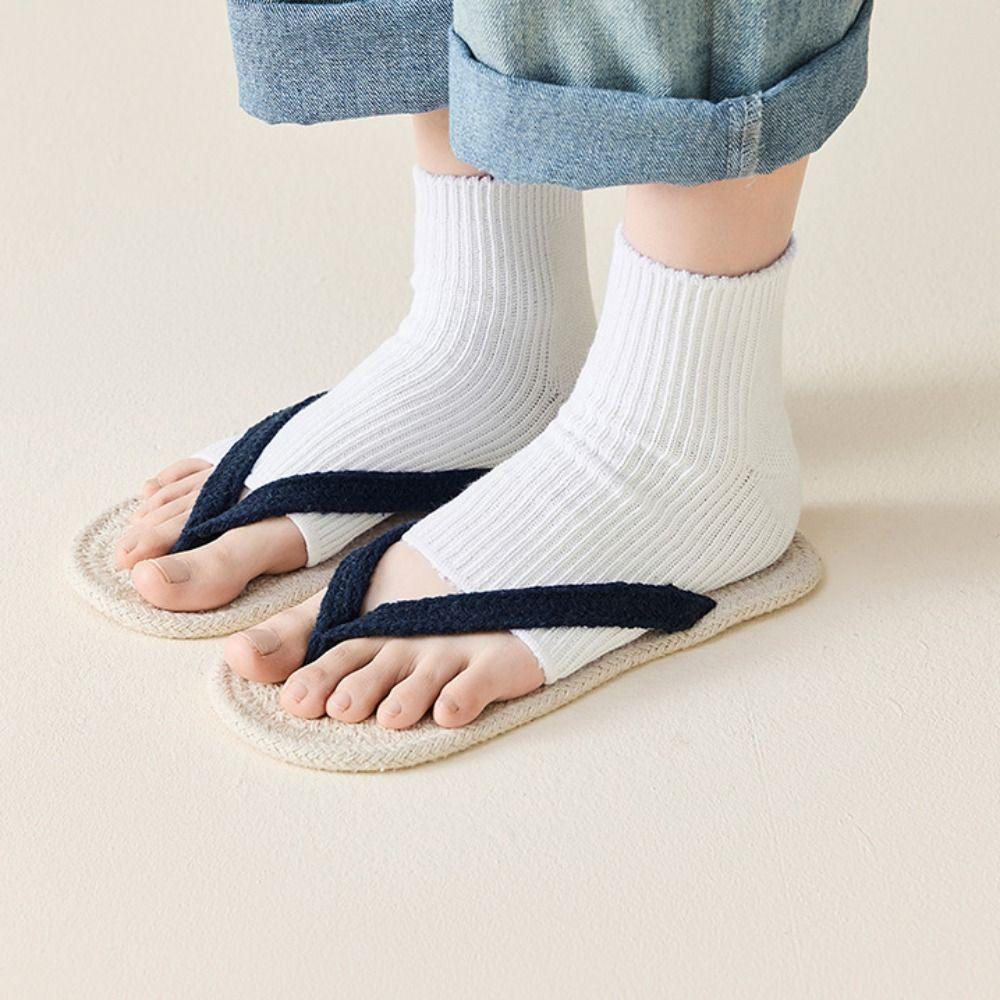 3Pairs Knitted Short Tube Socks Solid Color Mid-calf Socks Women Breathable Bare Toe Socks Lady