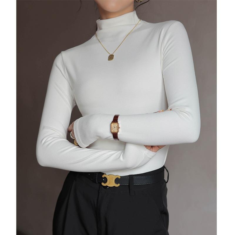 

Жіноча сорочка з напіввисоким вирізом і середнім коміром, осінь і зима. Вузька однотонна облягаюча сорочка з довгими рукавами XL [Suitable for 140-80kg]