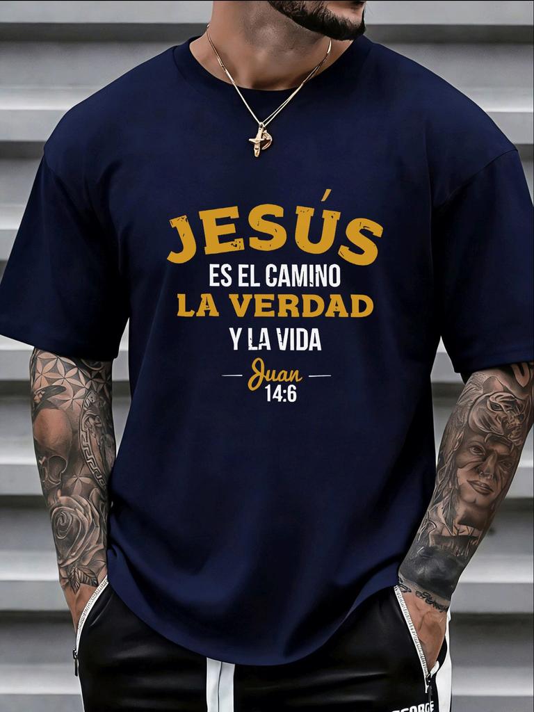 Retro Spanish Religious Bible Verse Jesus Text Graphic Print Unisexs Crew Neck Short Sleeve Tee Casual Daily Soft Basic Wear Top