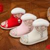 2025 Winter Chinese Hanfu Leather Snow Boots for Girls - Handmade Embroidered Cotton Children's Shoes for New Year's Day