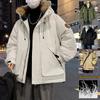 Men's Winter Hooded White Duck Down Jacket with Detachable Fur Collar - Outdoor Mountaineering Workwear