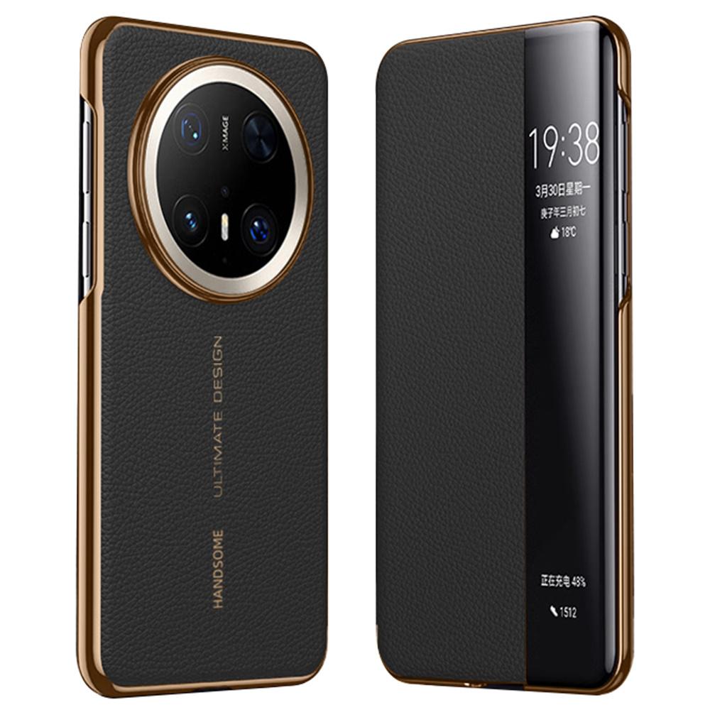 

Чехол для Huawei Mate 70 Pro+/Mate 70 Pro из натуральной коровьей кожи с окошком для просмотра, чехол для смартфона Black