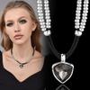 New Black Crystal Irregular Heart Pendant Necklace For Women Fashion Double-Layer Metal Choker Sweater Chain Party Jewelry Gift