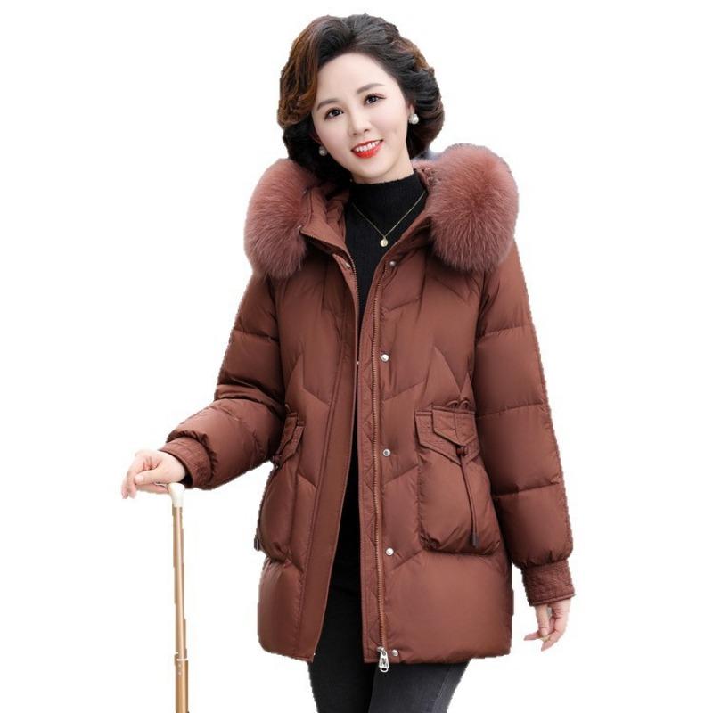 Mom Winter Down Jacket Hooded Thickened Real Fur Collar New Fashion Middle and Old Women Winter Coat